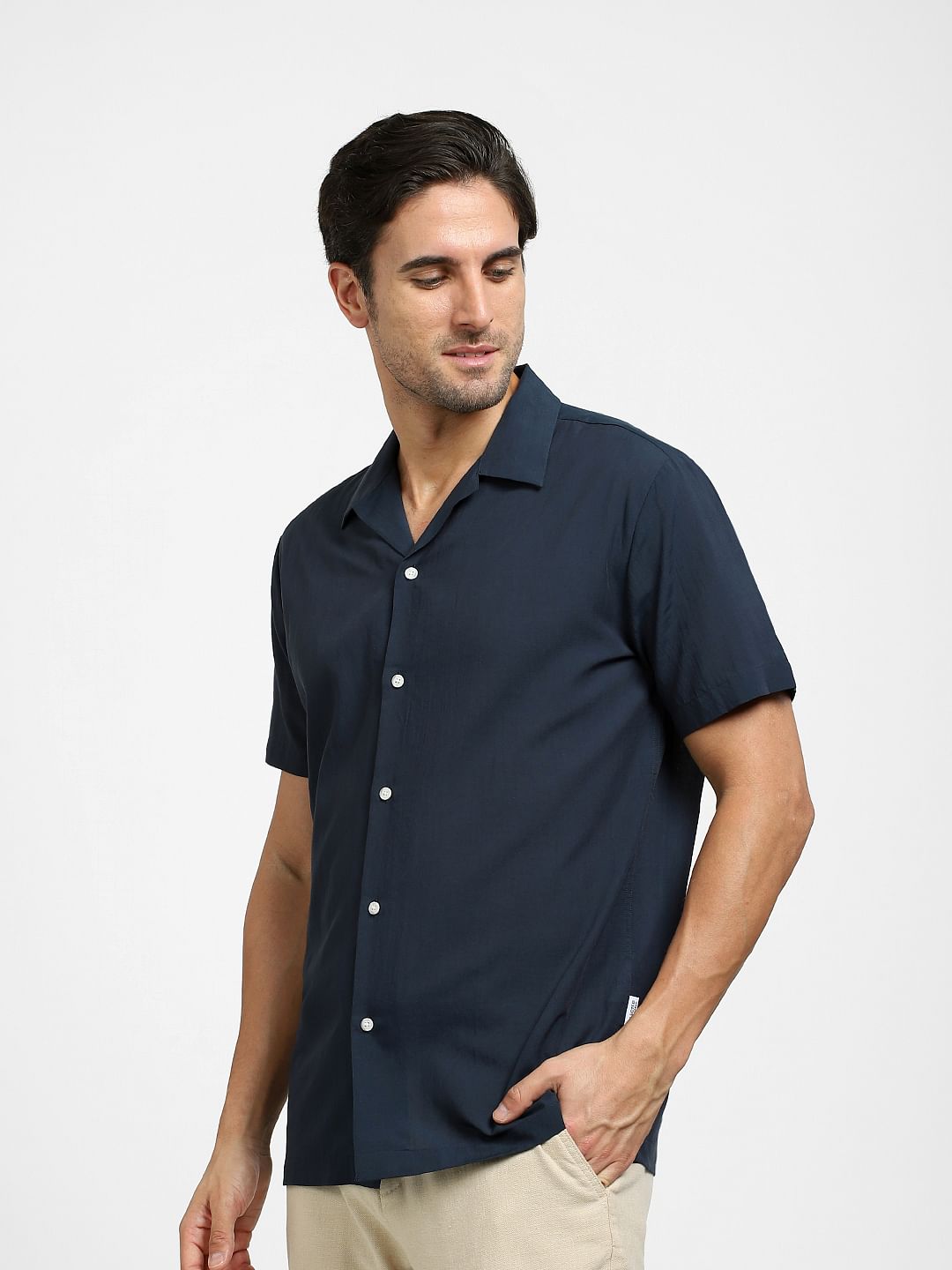Blue Organic Cotton Cuban Collar Shirt