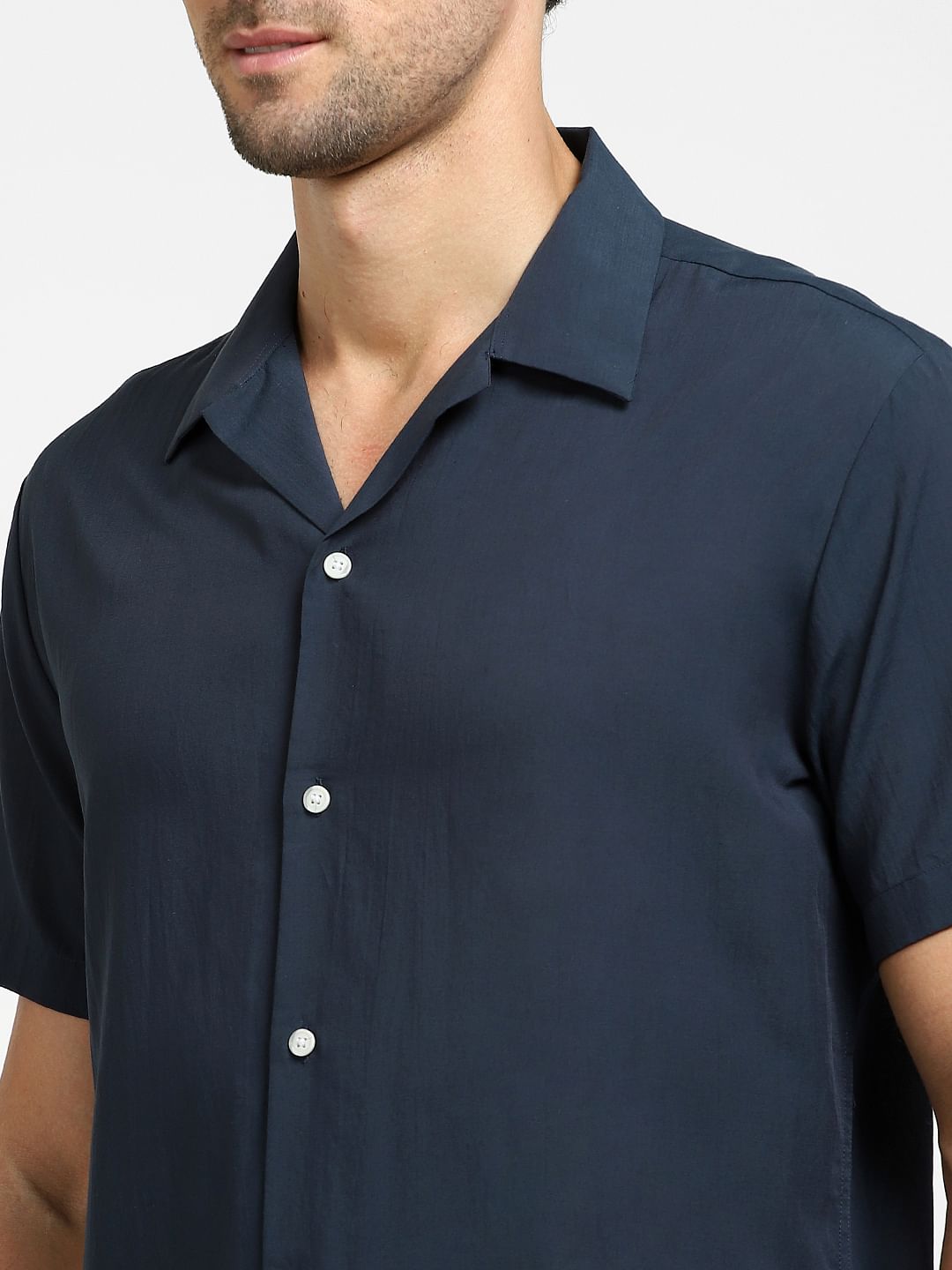 Blue Organic Cotton Cuban Collar Shirt