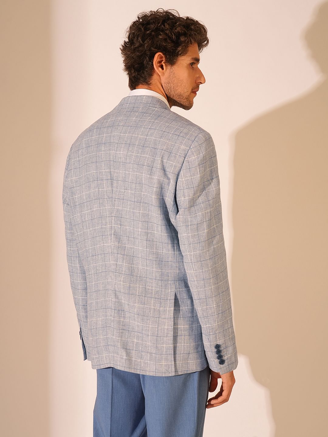 Blue Check Print Regular Fit Blazer