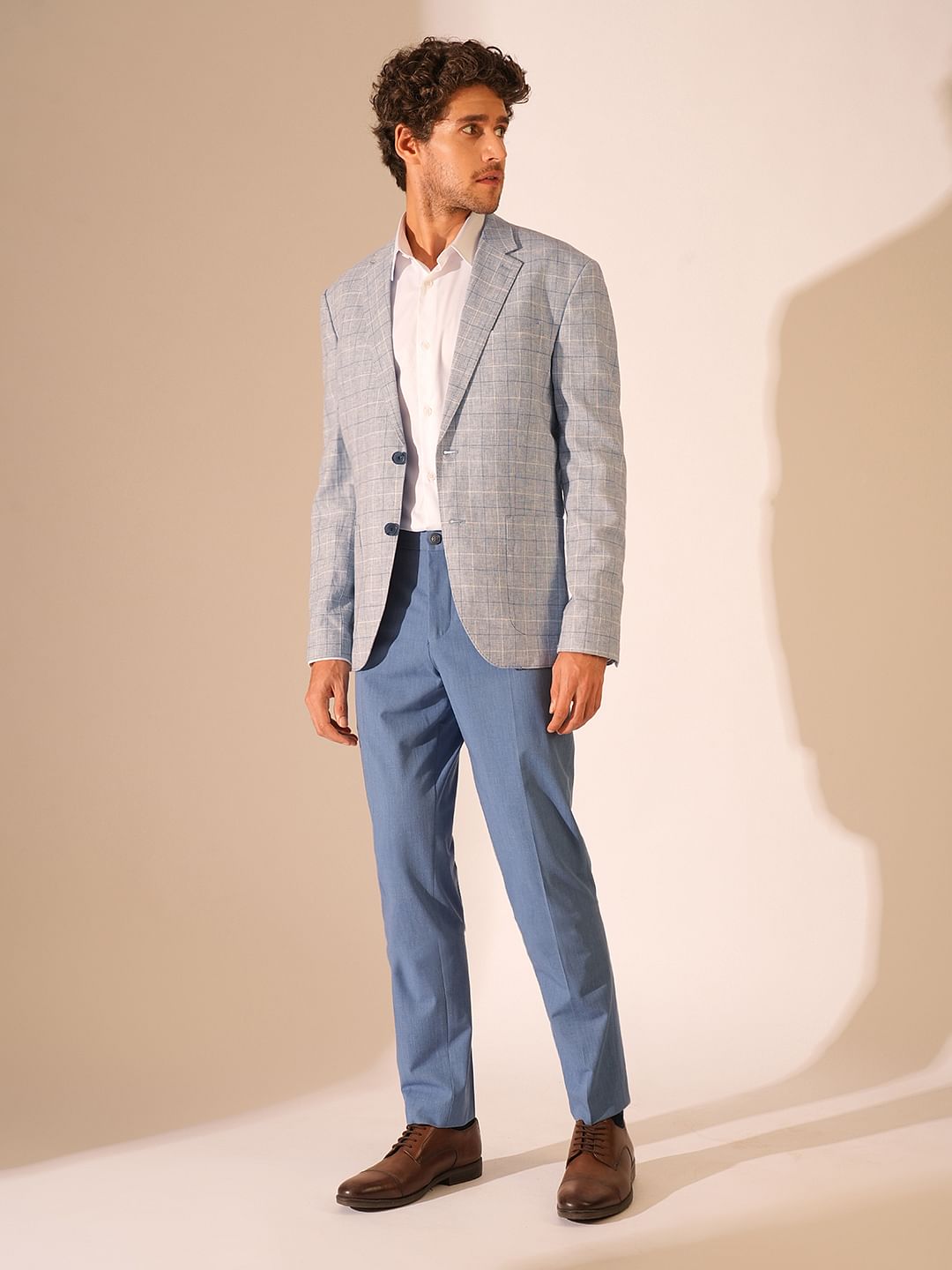 Blue Check Print Regular Fit Blazer
