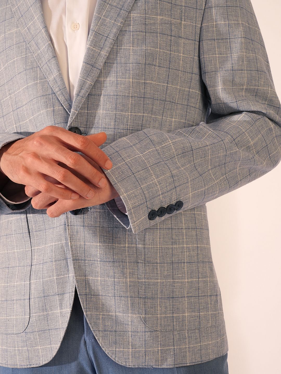 Blue Check Print Regular Fit Blazer