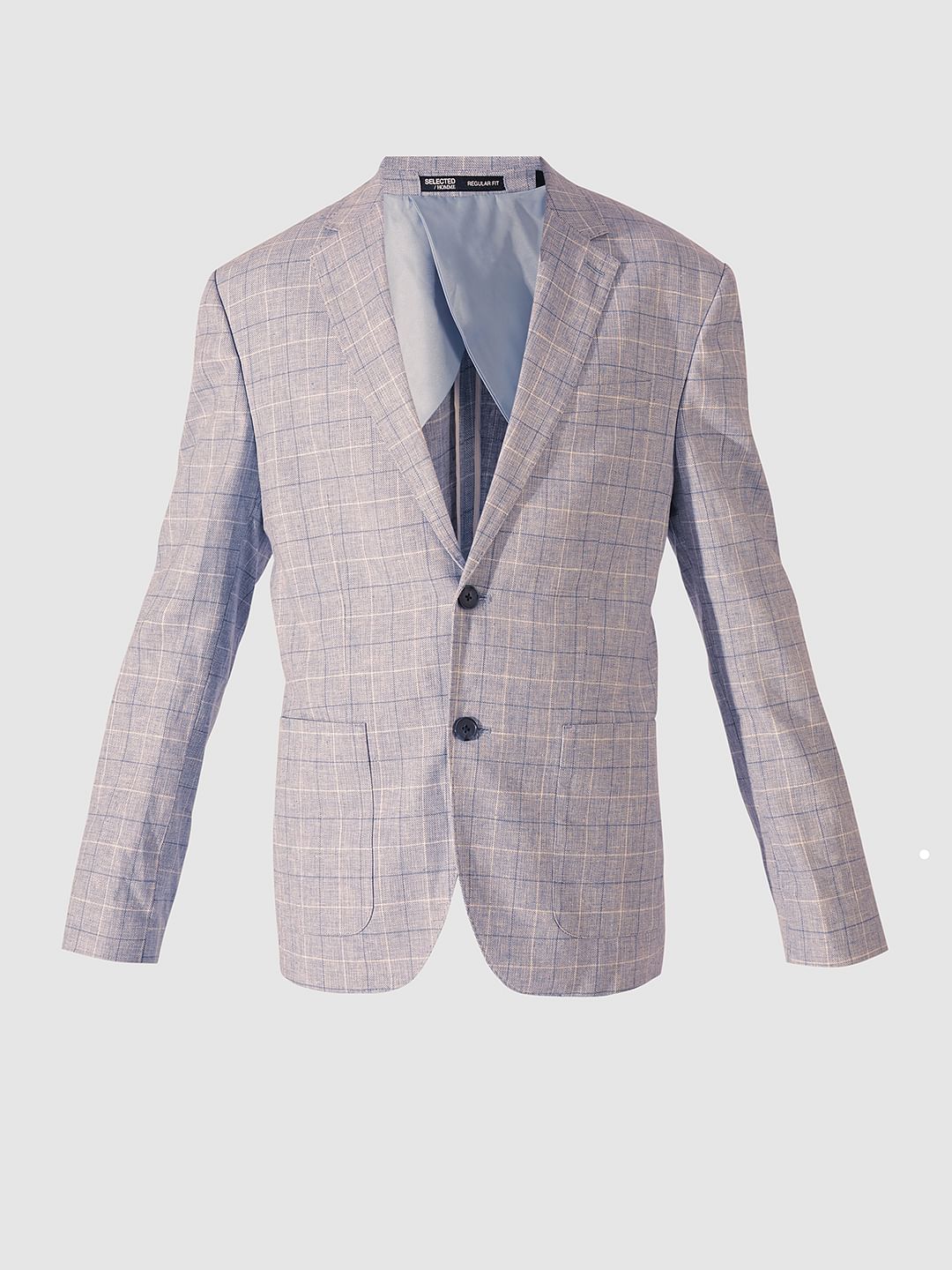 Blue Check Print Regular Fit Blazer