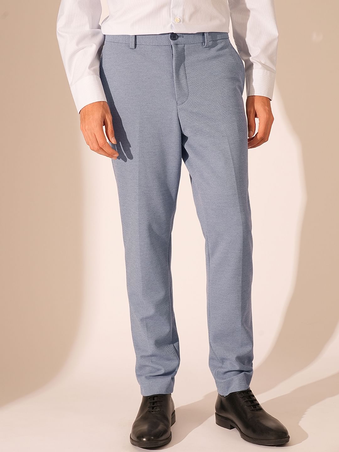 Buy Light Blue Slim Fit Tailored Trousers for Men Online Buy Light Blue Slim Fit Tailored Trousers for Men Online