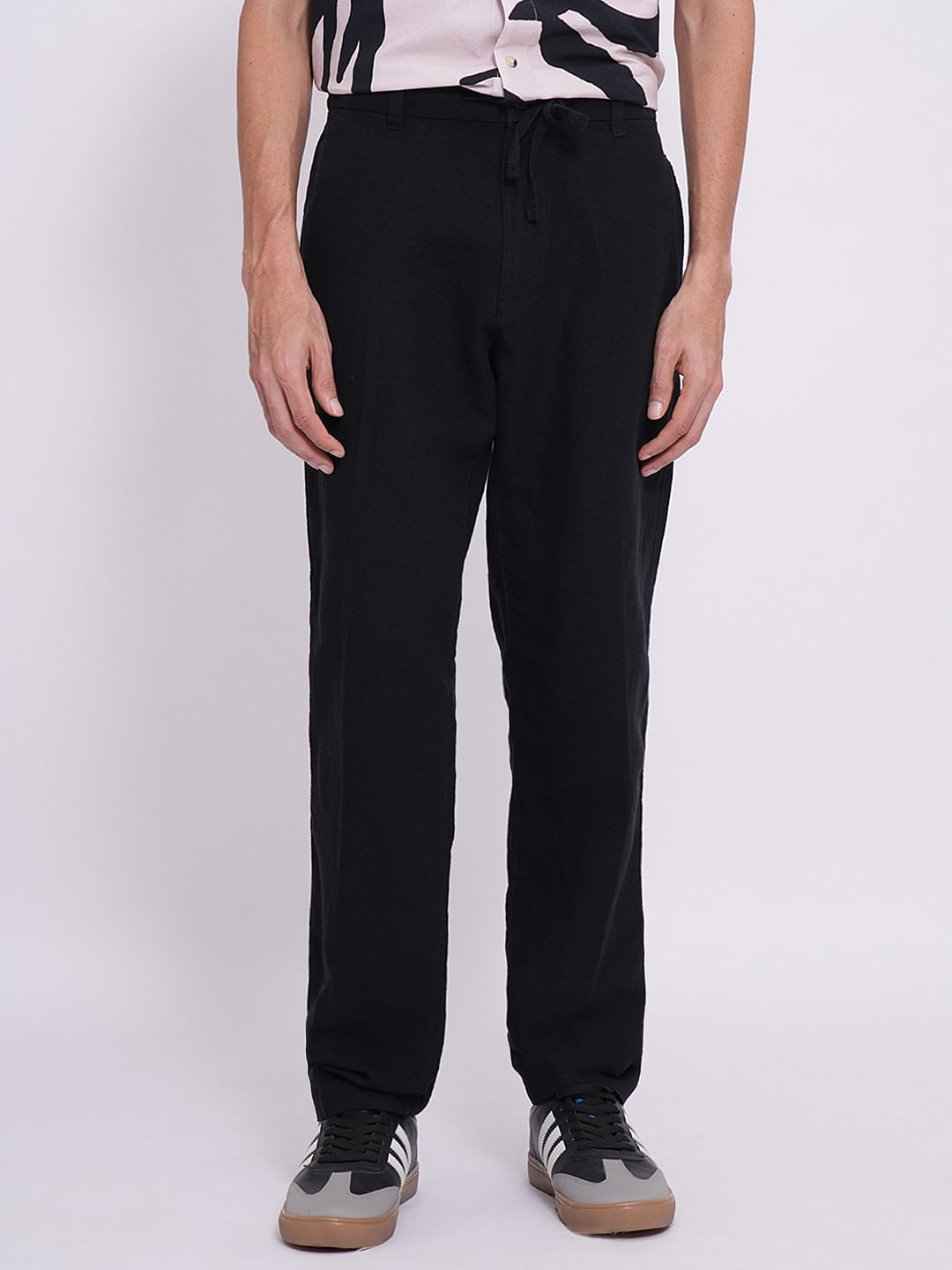 Black Linen Straight Fit Pants