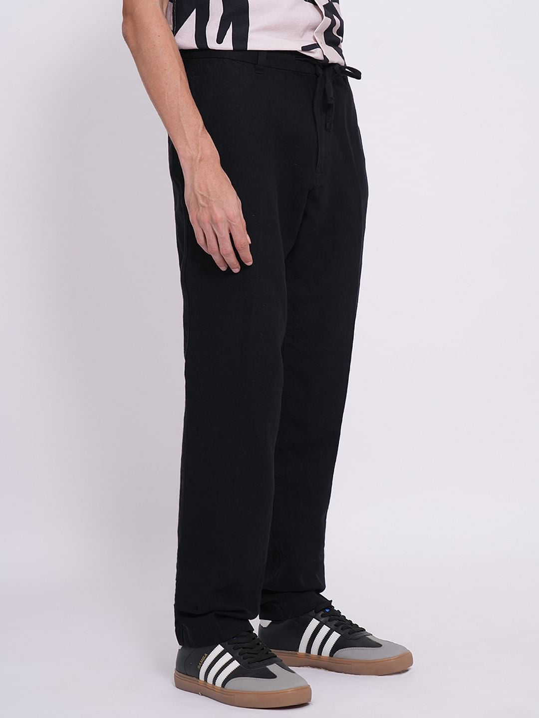 Black Linen Straight Fit Pants