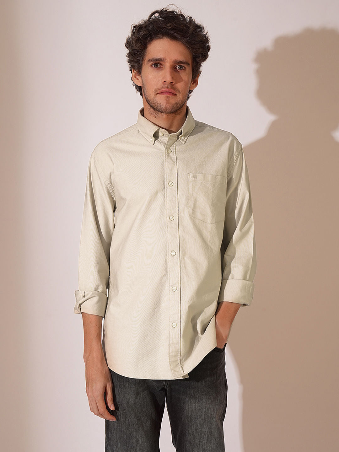 Beige Cotton Oxford Shirt