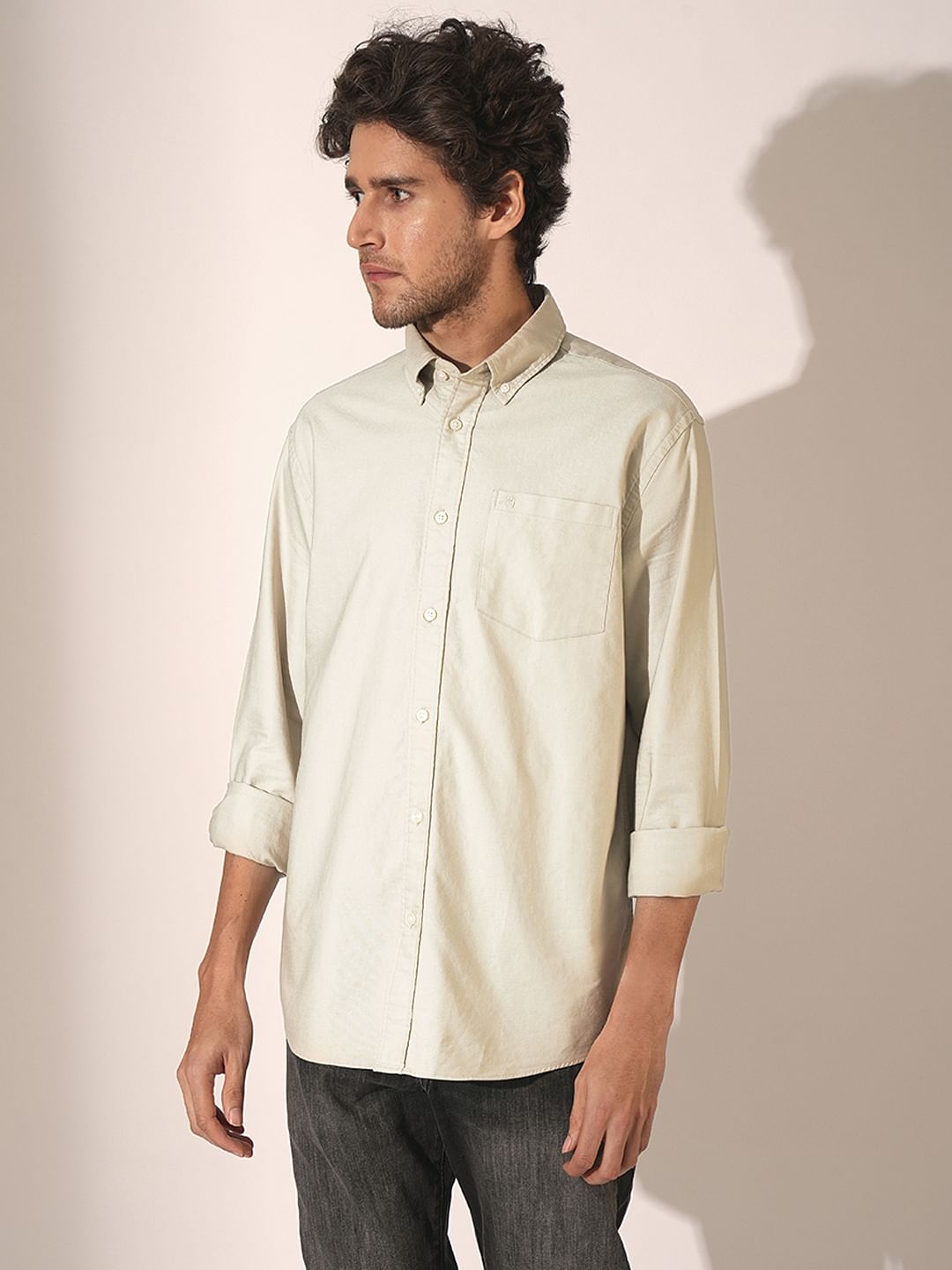 Beige Cotton Oxford Shirt