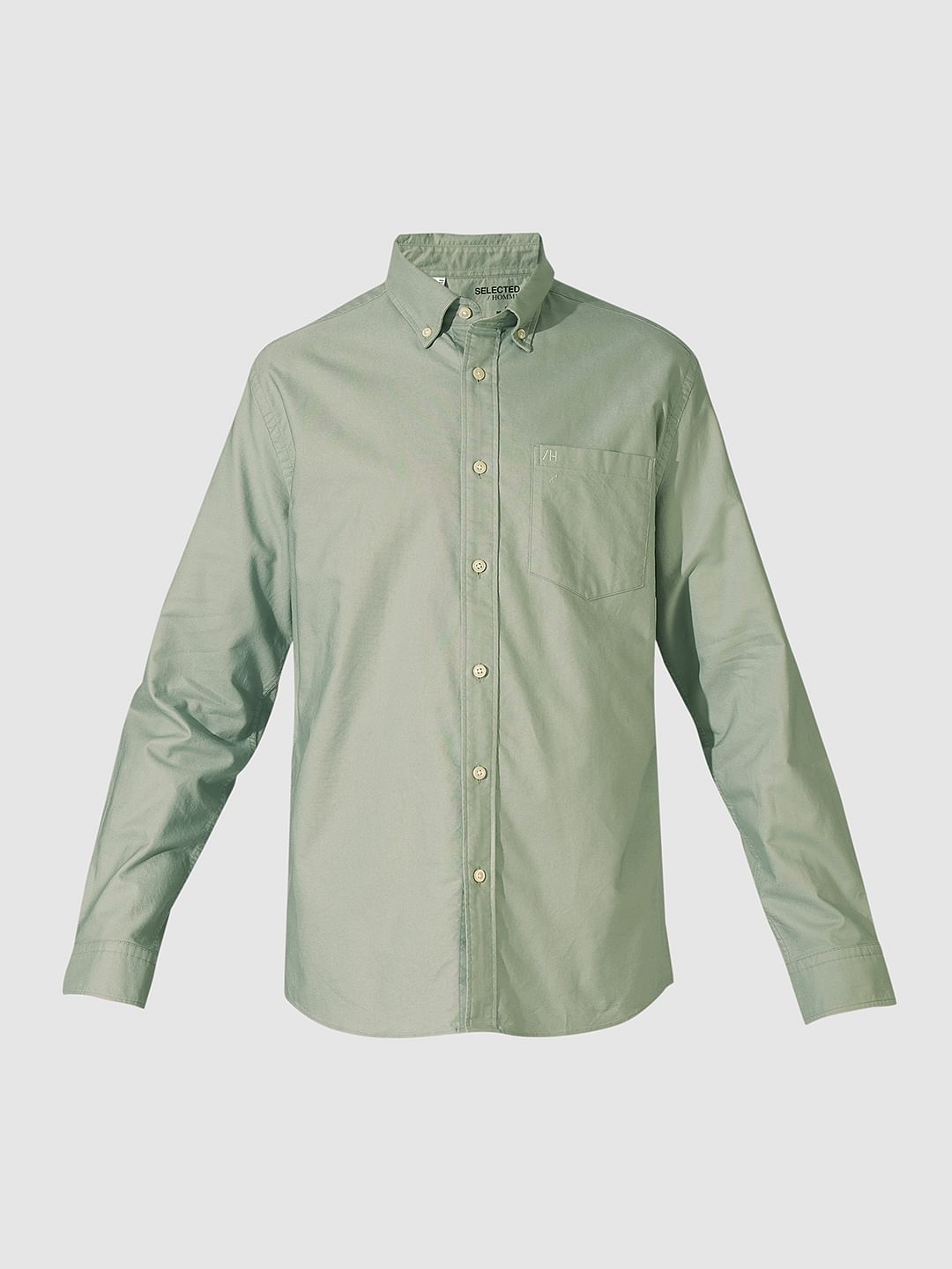 Light Green Striped Cotton Oxford Shirt
