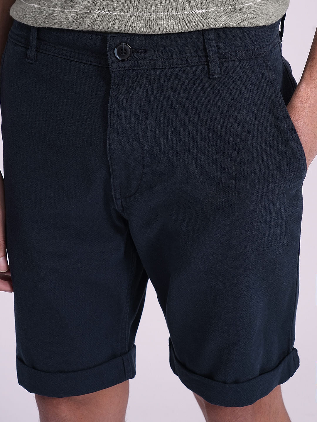 Dark Blue Mid Rise Shorts