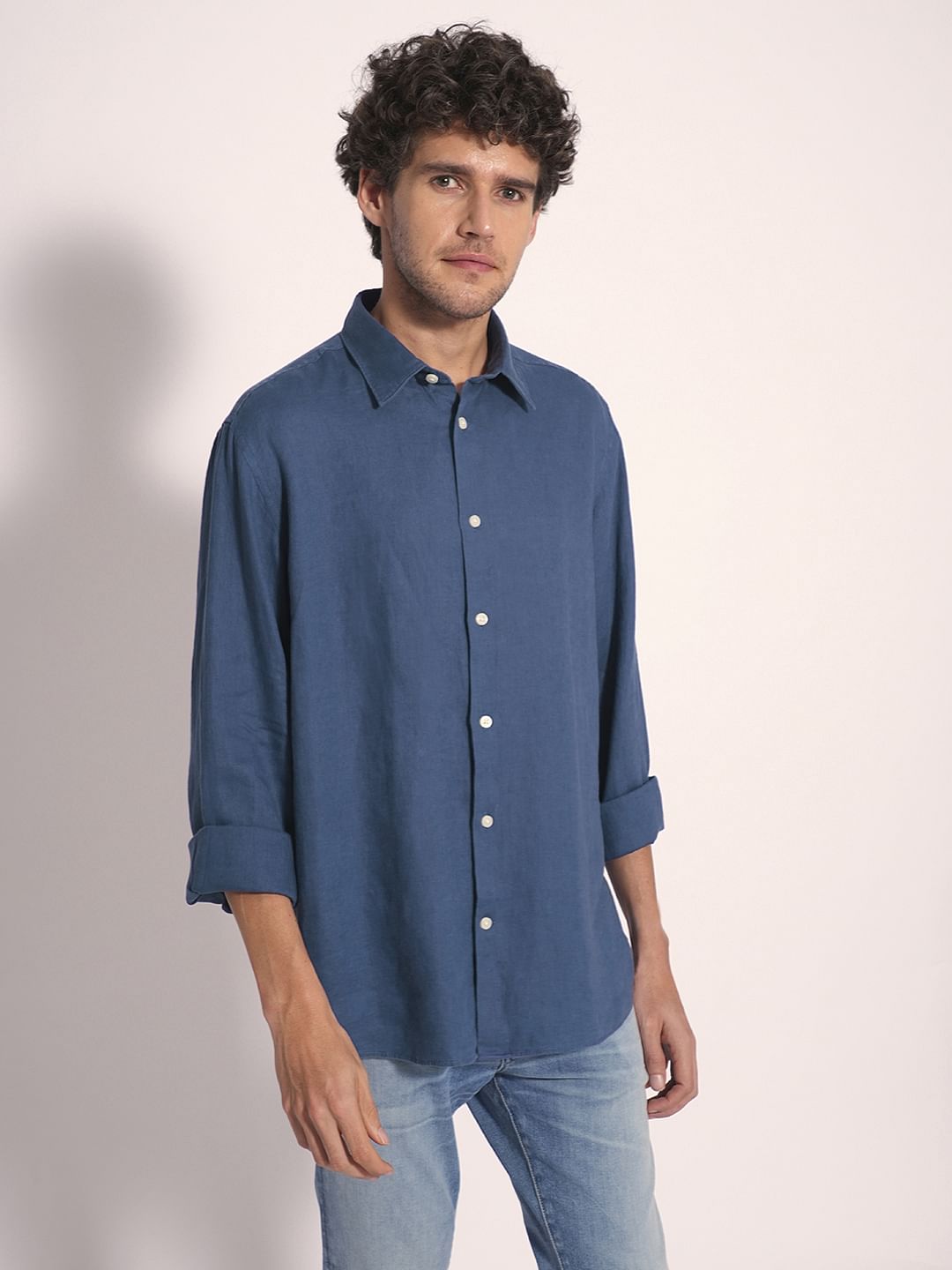 Blue Linen Full Sleeves Shirt