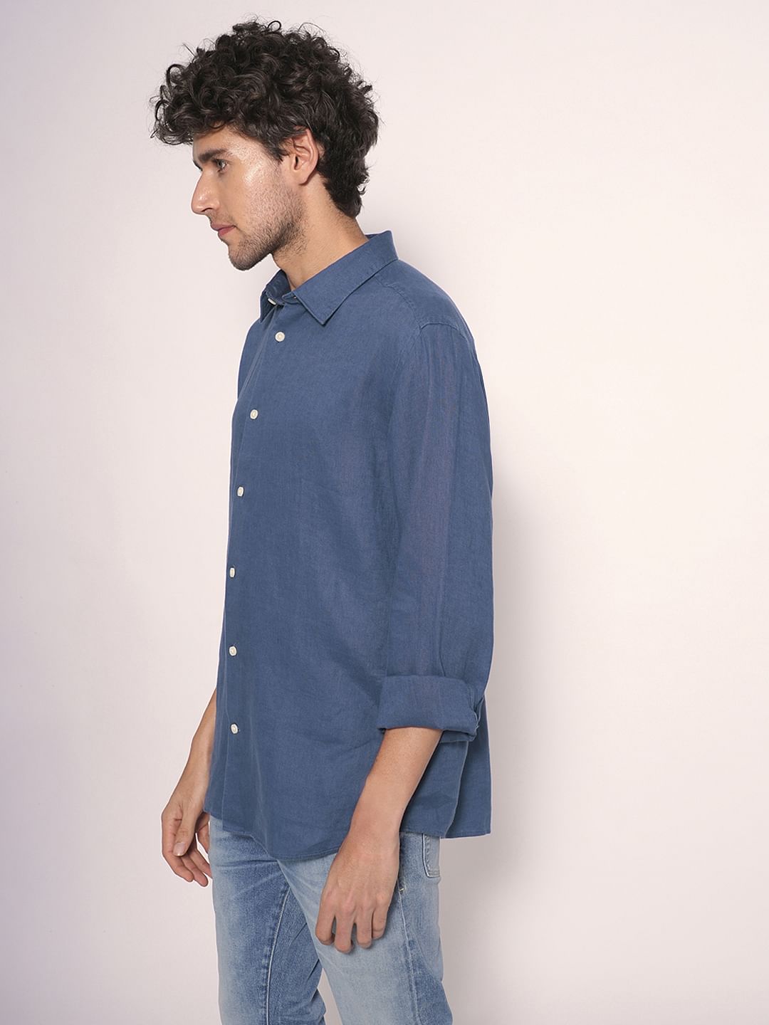 Blue Linen Full Sleeves Shirt