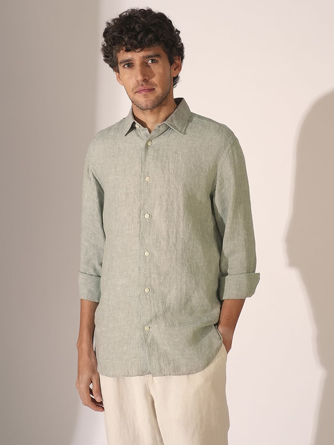 Green Linen Full Sleeves Shirt