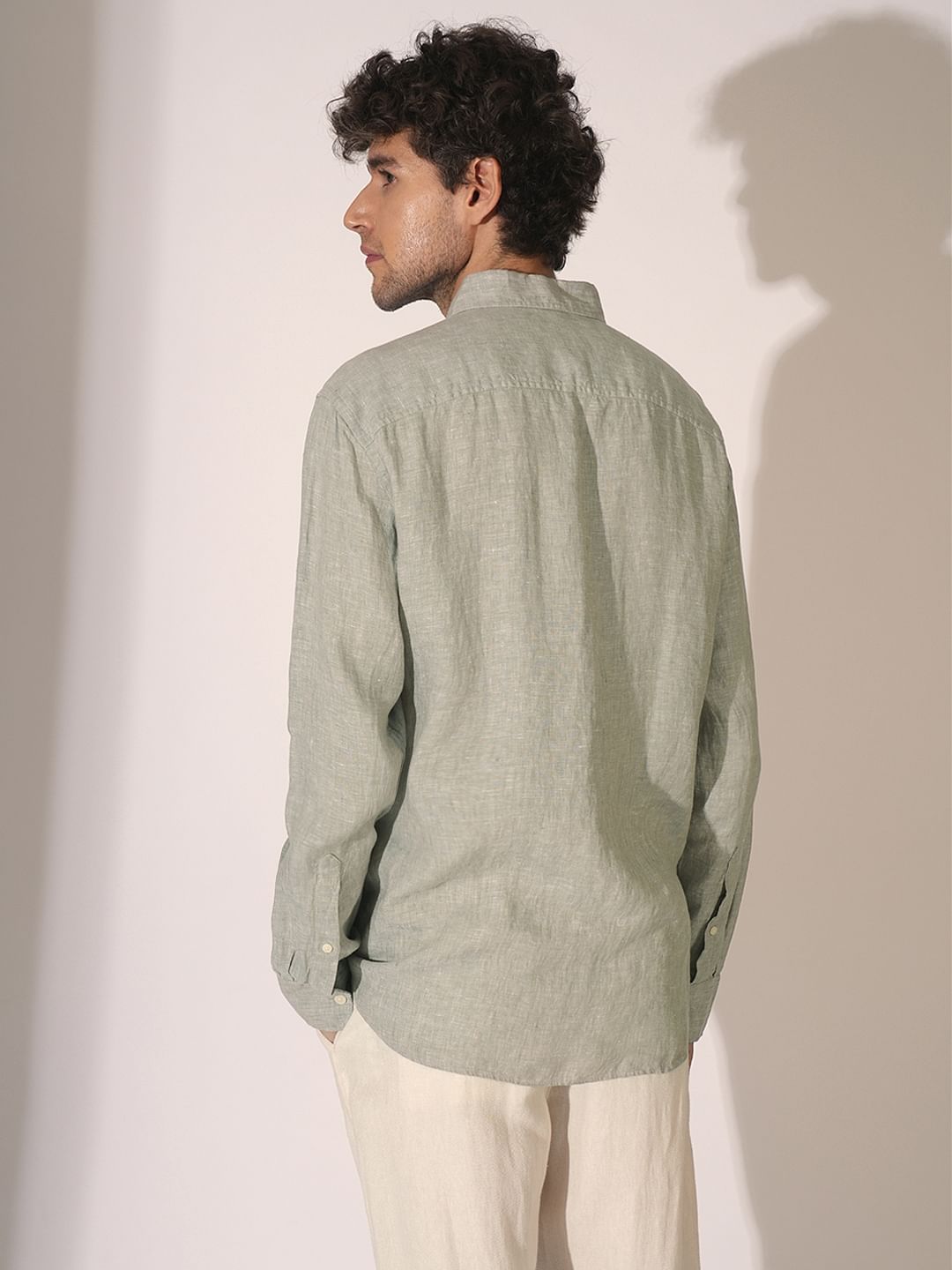 Green Linen Full Sleeves Shirt