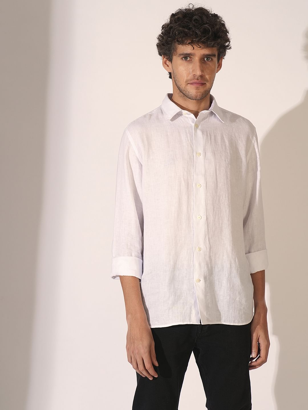 White Linen Full Sleeves Shirt