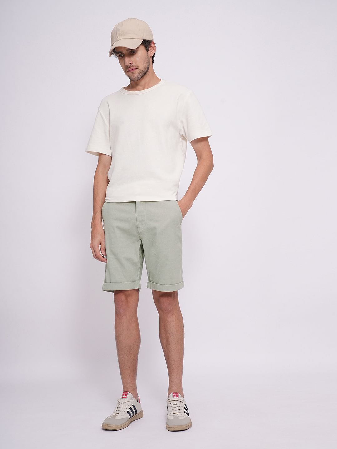 Green Organic Cotton Slim Fit Shorts