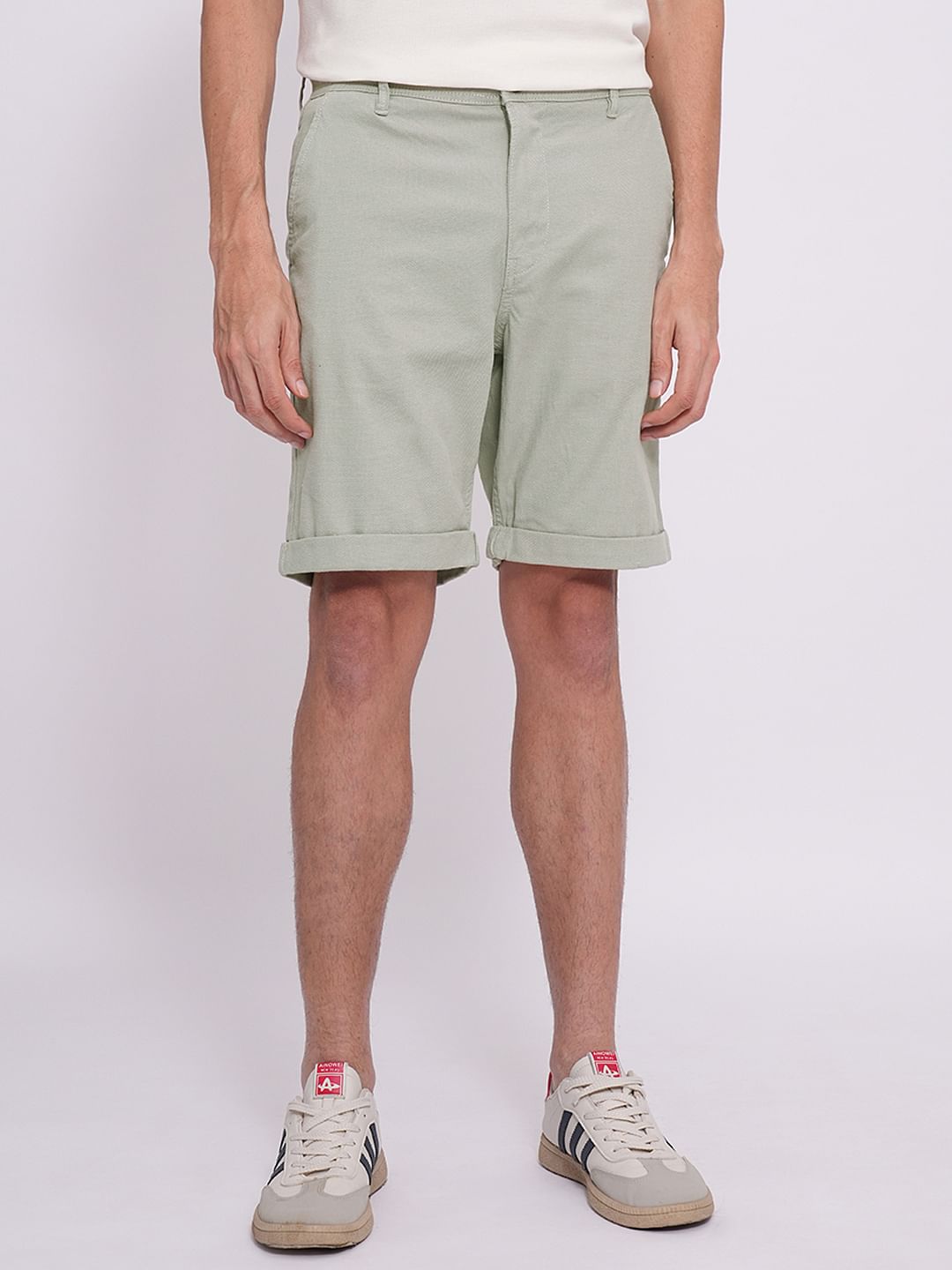 Green Organic Cotton Slim Fit Shorts