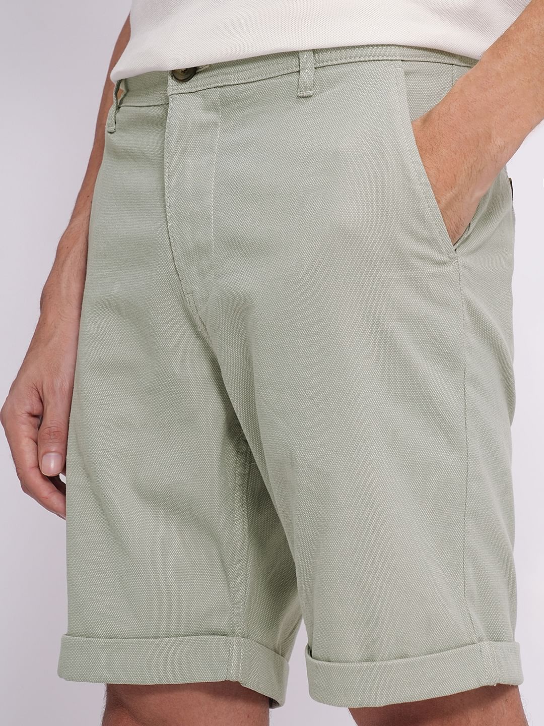 Green Organic Cotton Slim Fit Shorts