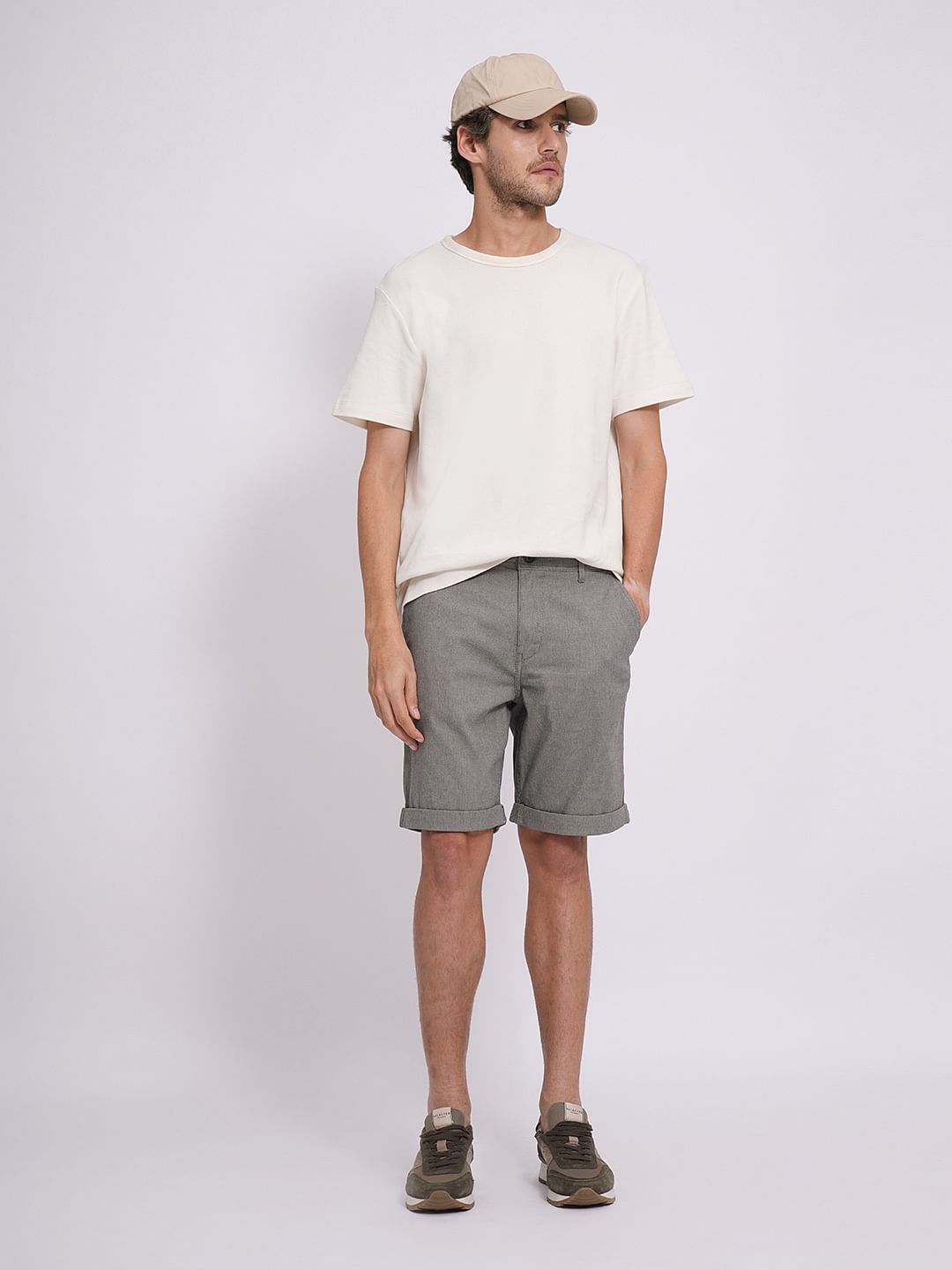 Grey Organic Cotton Slim Fit Shorts