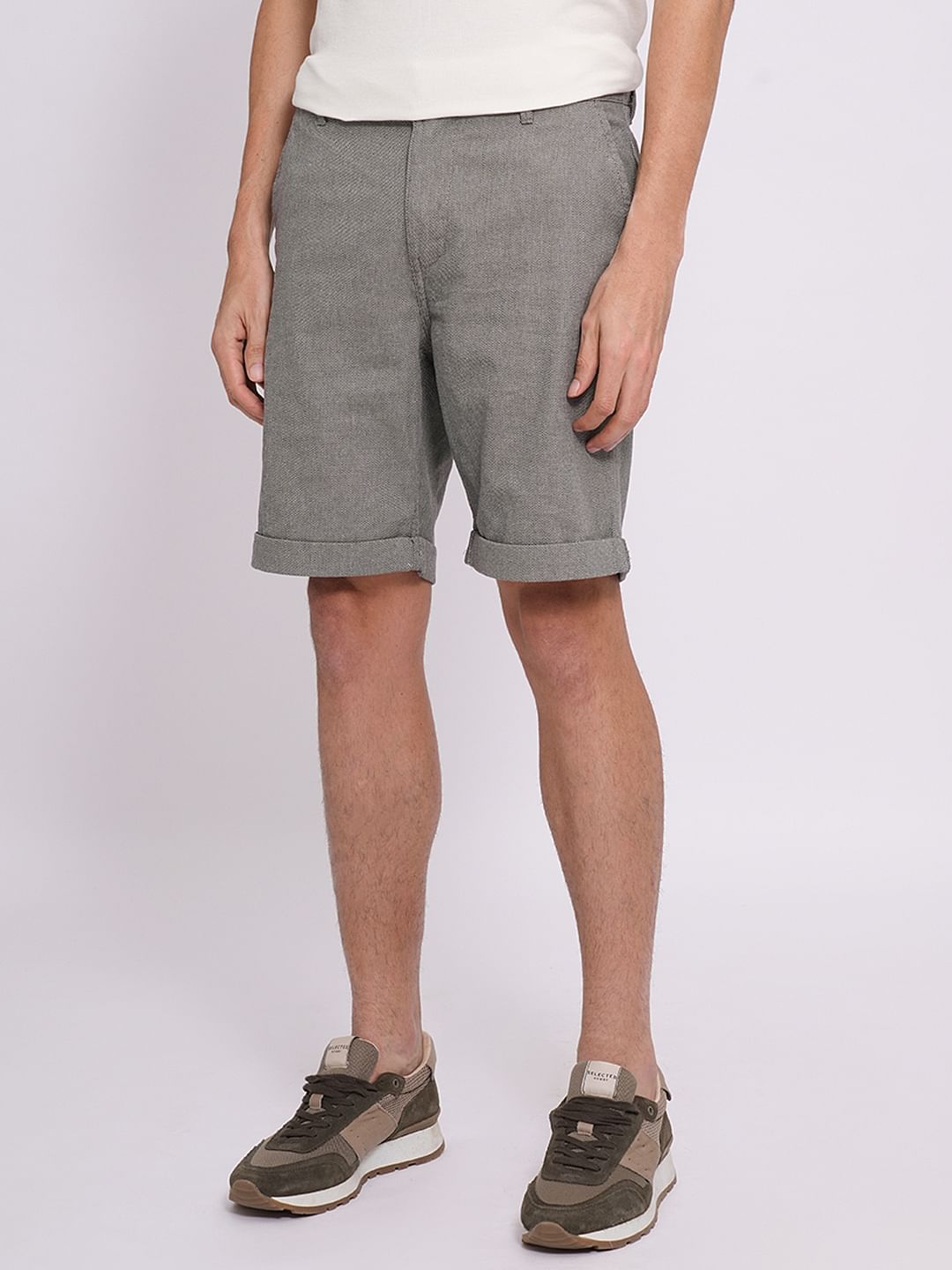 Grey Organic Cotton Slim Fit Shorts