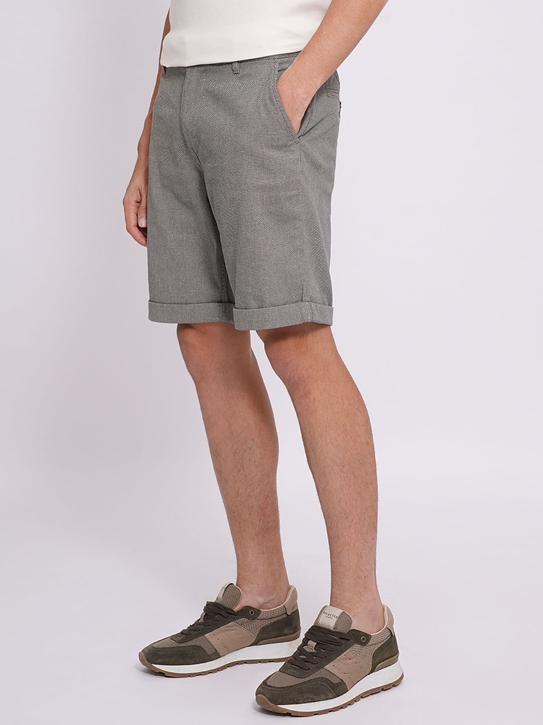 Grey Organic Cotton Slim Fit Shorts