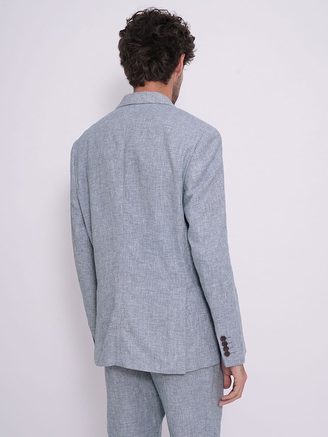 Blue Linen Regular Fit Blazer