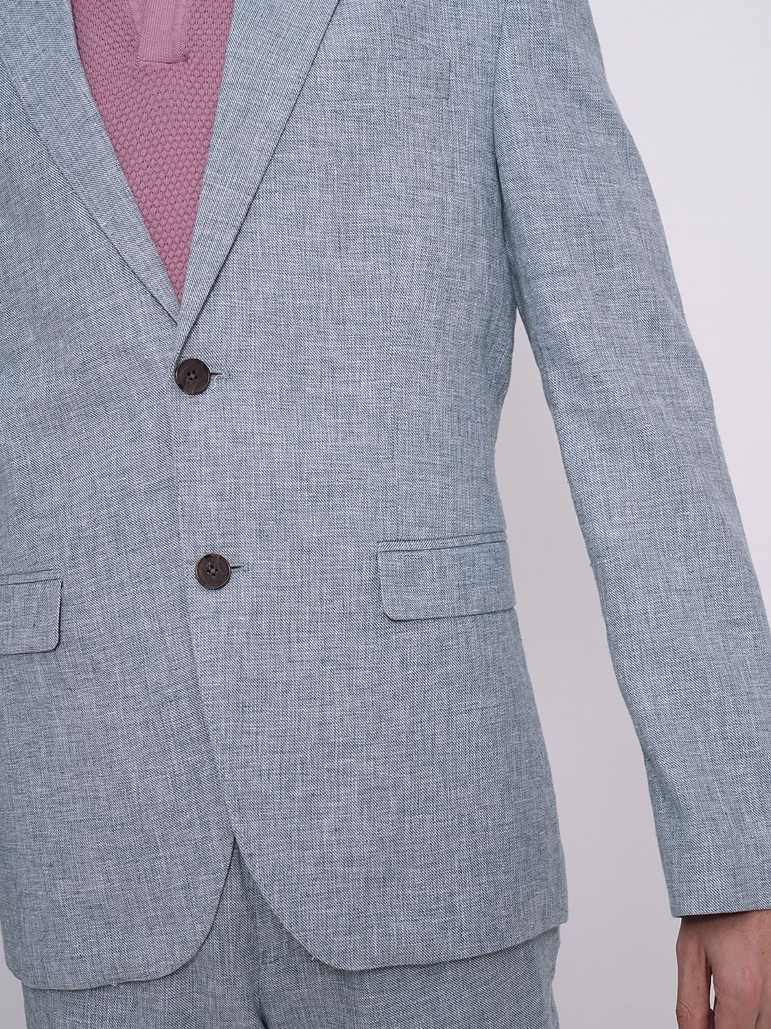 Blue Linen Regular Fit Blazer