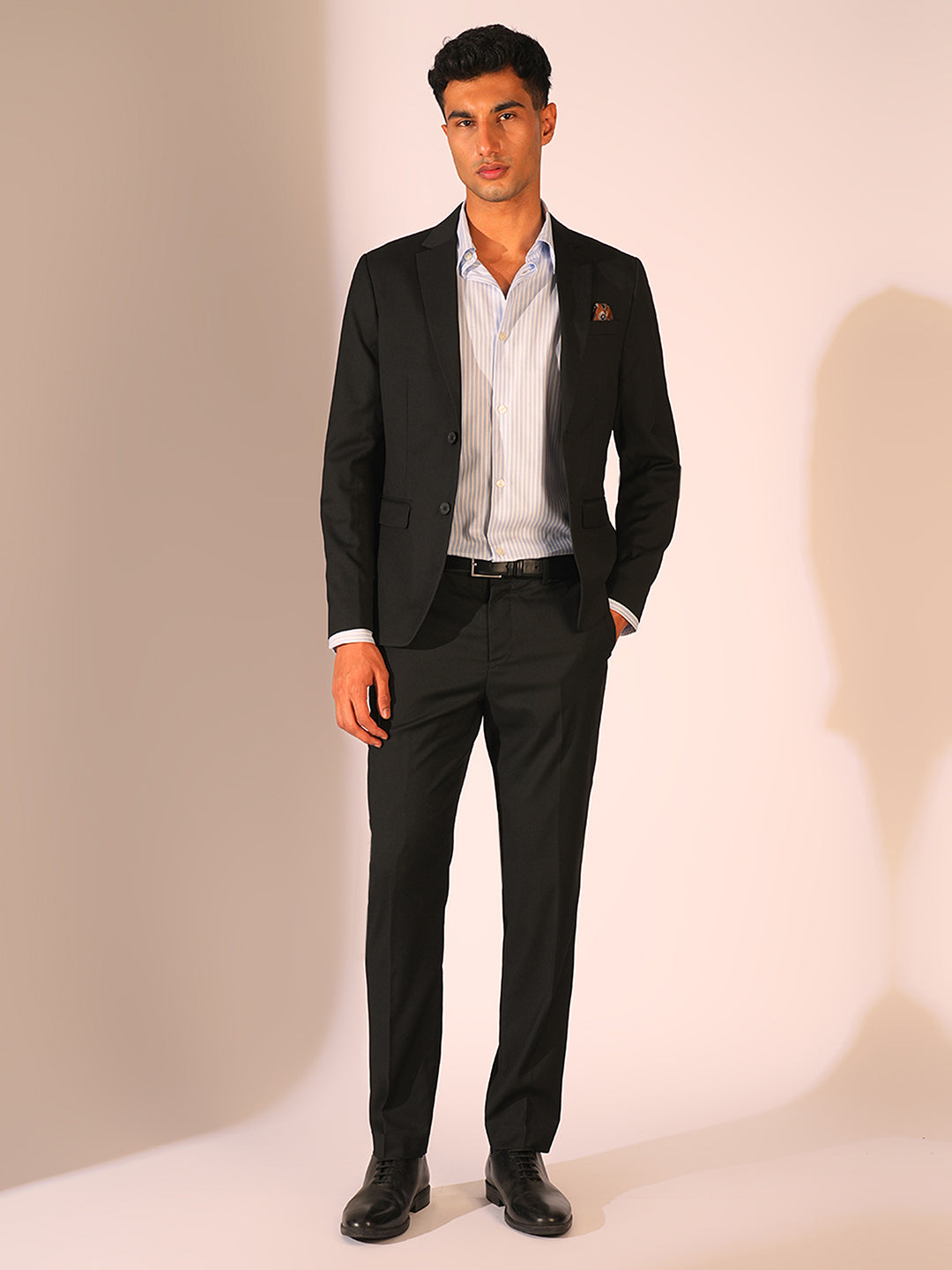 Black Structured Slim Fit Trousers