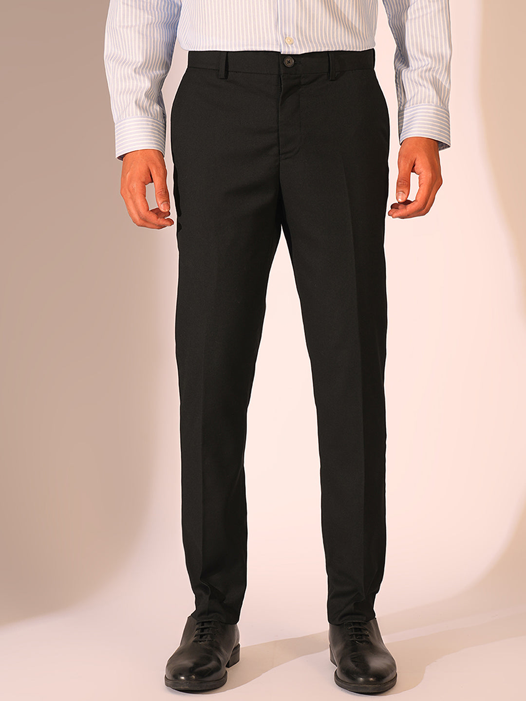 Black Structured Slim Fit Trousers