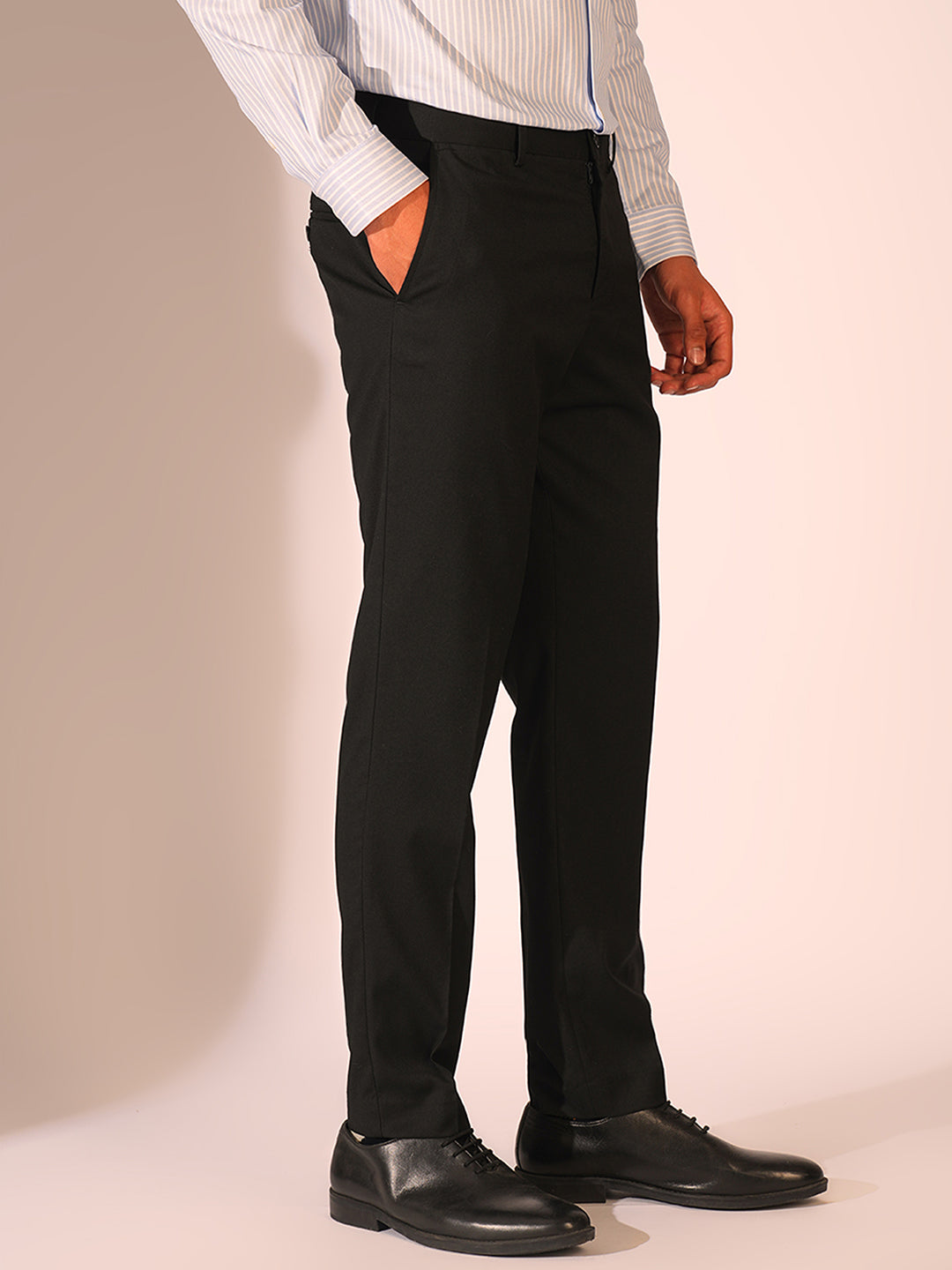 Black Structured Slim Fit Trousers
