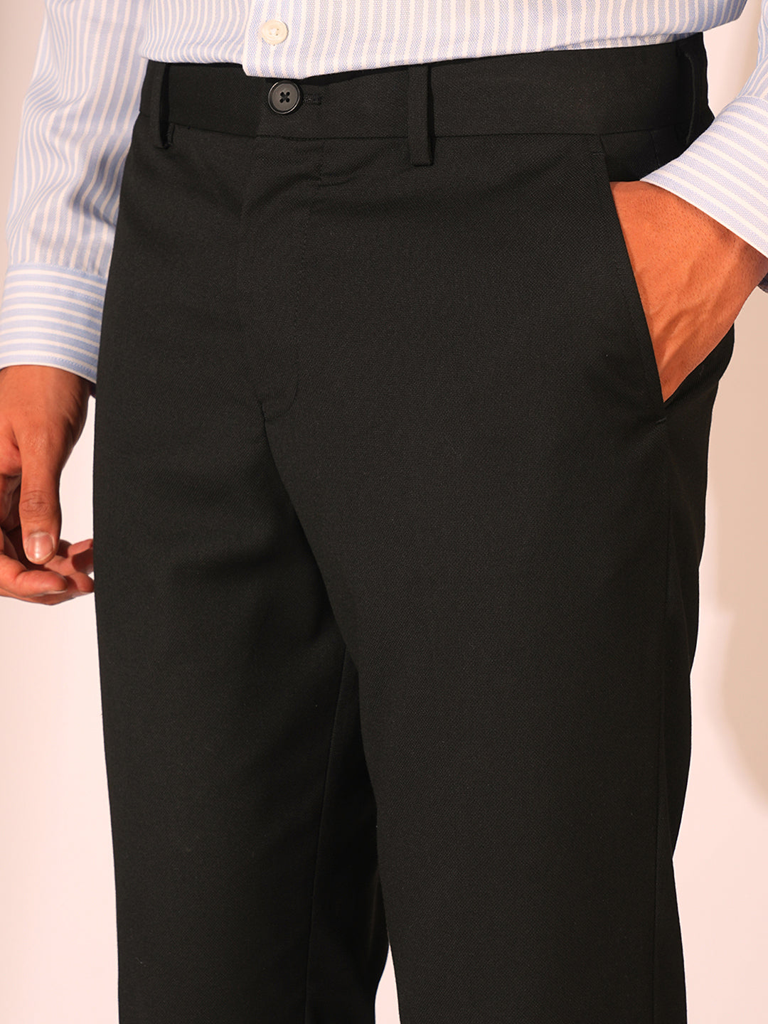 Black Structured Slim Fit Trousers