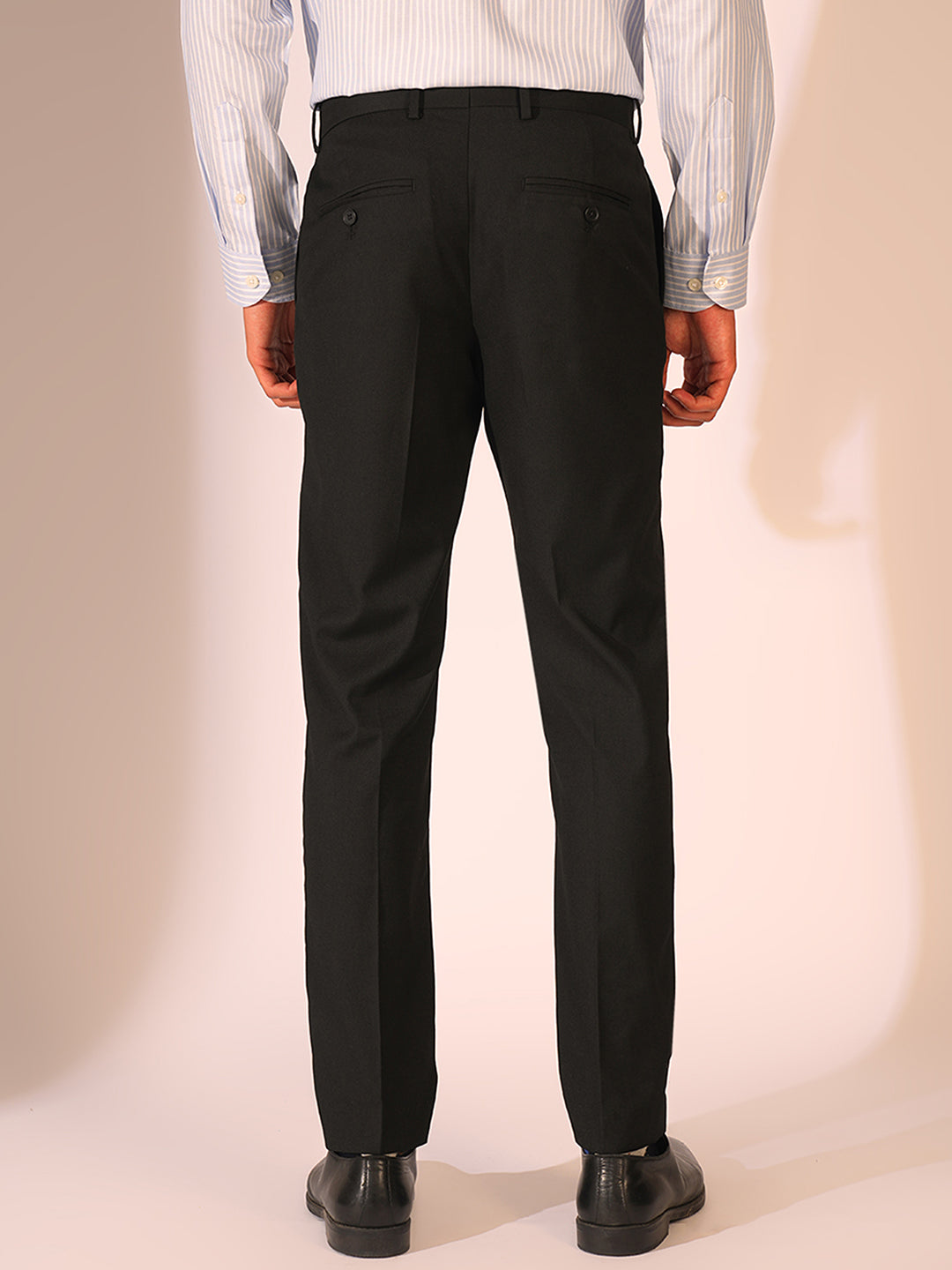 Black Structured Slim Fit Trousers