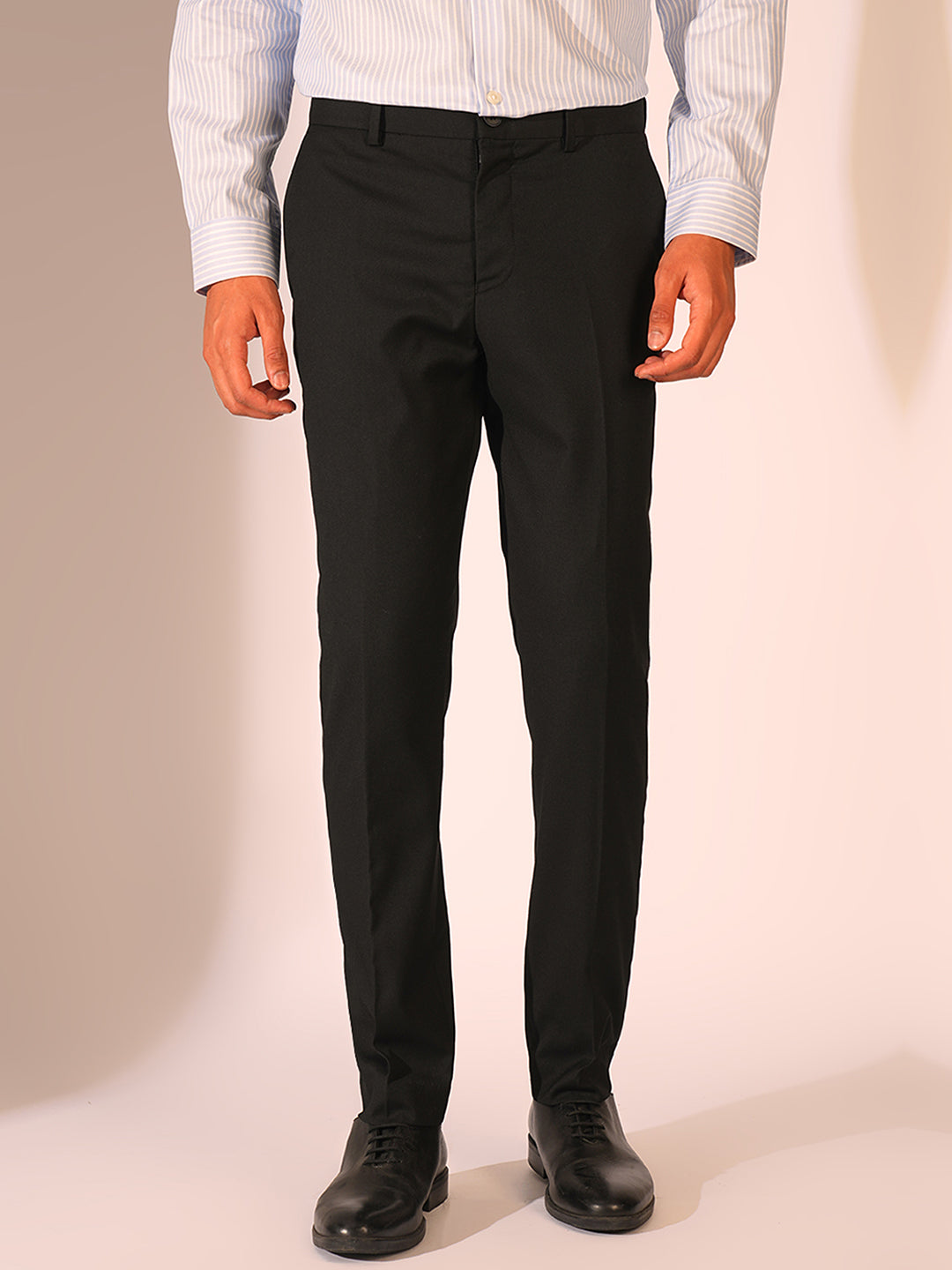 Black Structured Slim Fit Trousers
