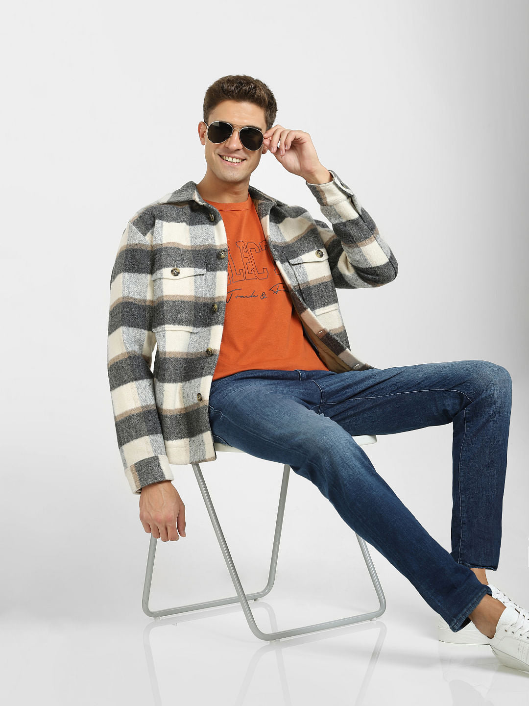 Orange Logo Print Crew Neck T-Shirt