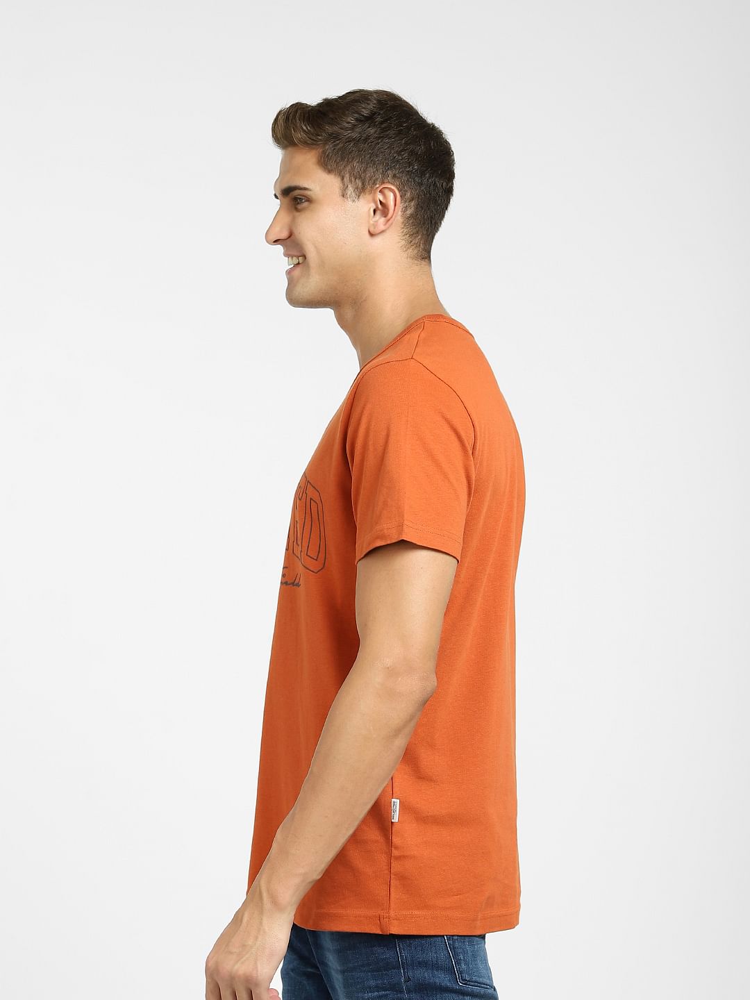 Orange Logo Print Crew Neck T-Shirt