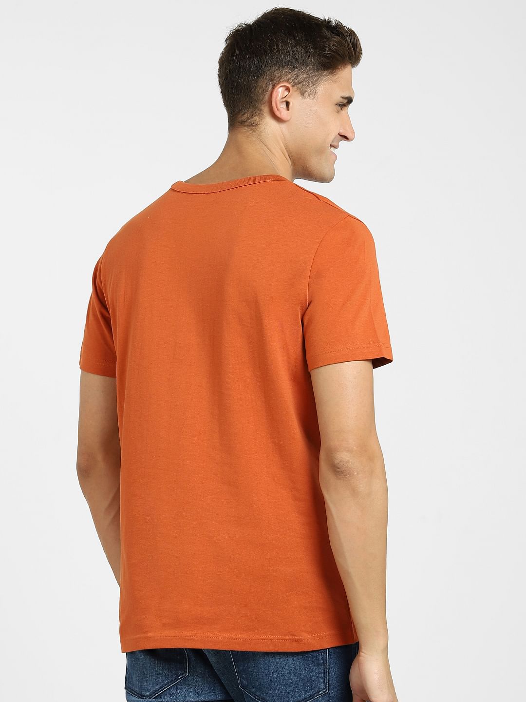 Orange Logo Print Crew Neck T-Shirt