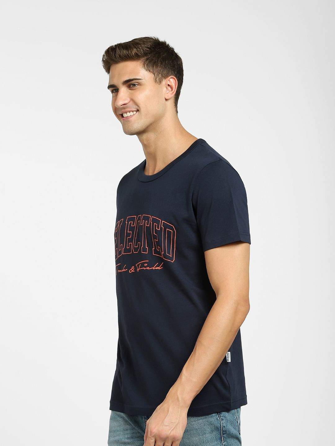 Blue Logo Print Crew Neck T-Shirt