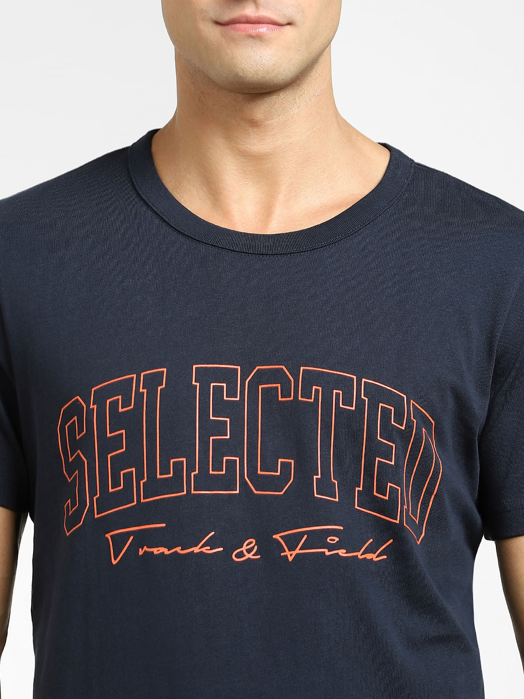 Blue Logo Print Crew Neck T-Shirt