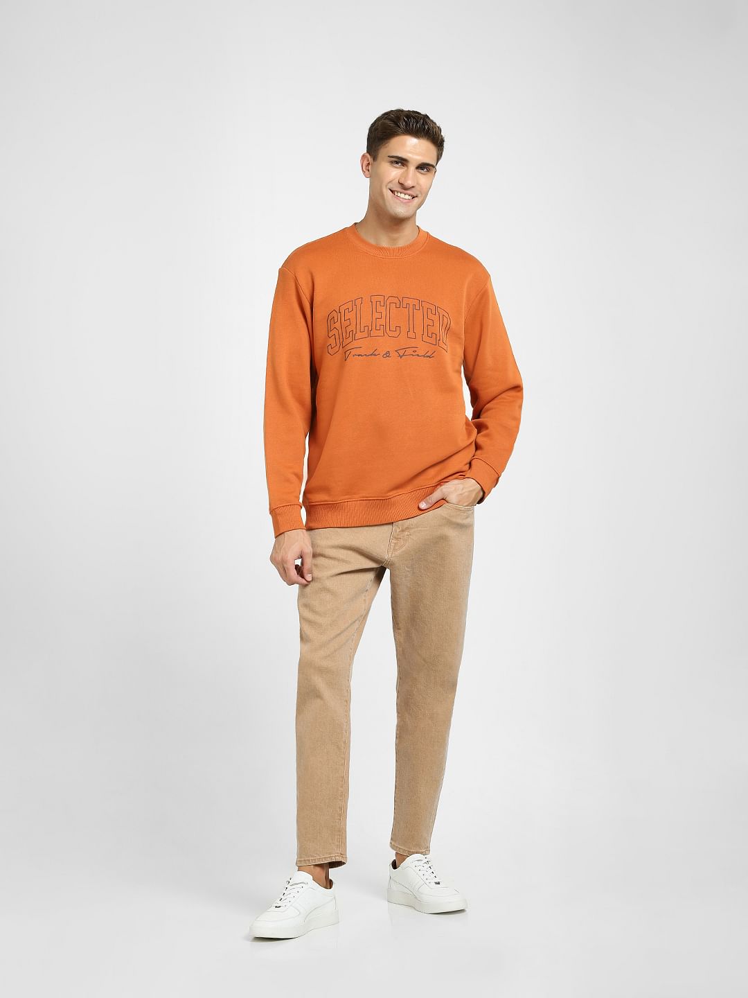 Orange Logo Print Sweatshirt