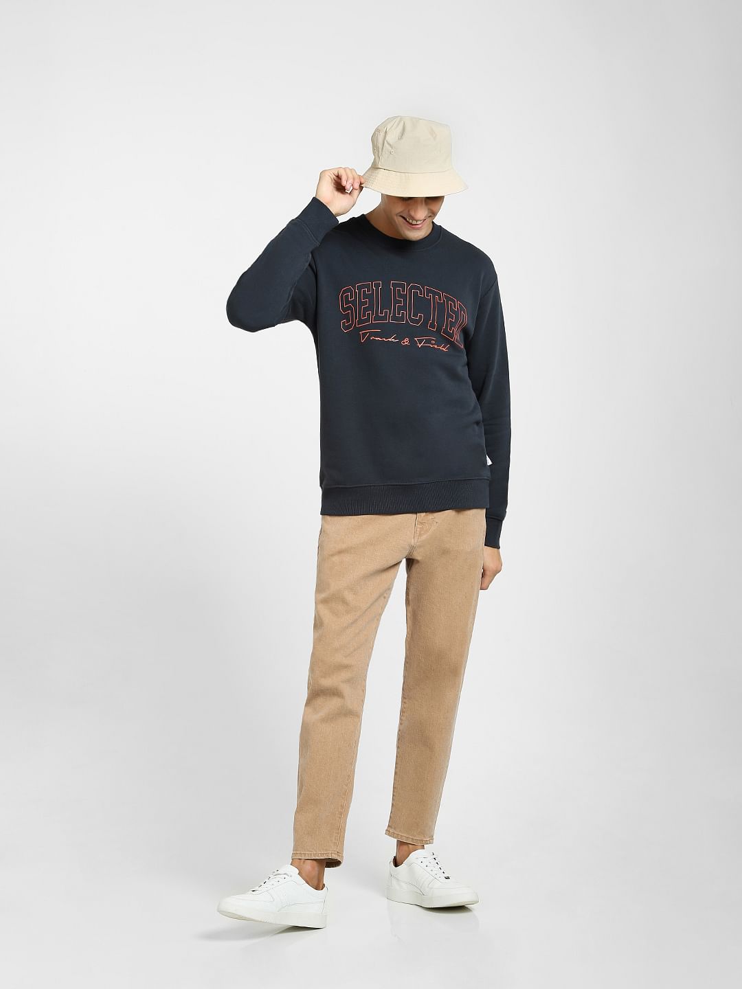 Navy Blue Logo Print Sweatshirt