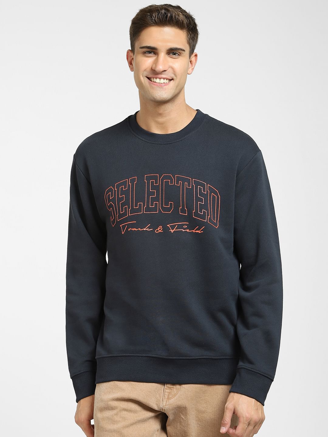 Navy Blue Logo Print Sweatshirt