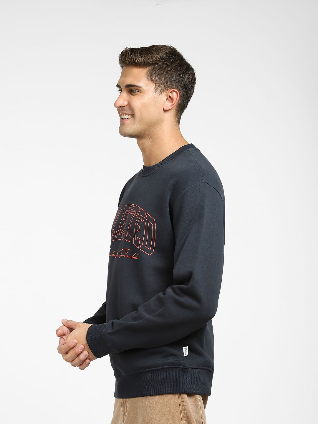 Navy Blue Logo Print Sweatshirt