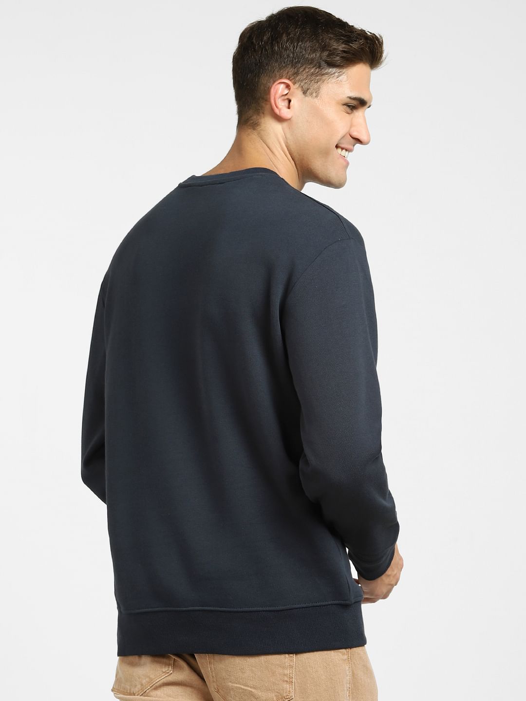 Navy Blue Logo Print Sweatshirt