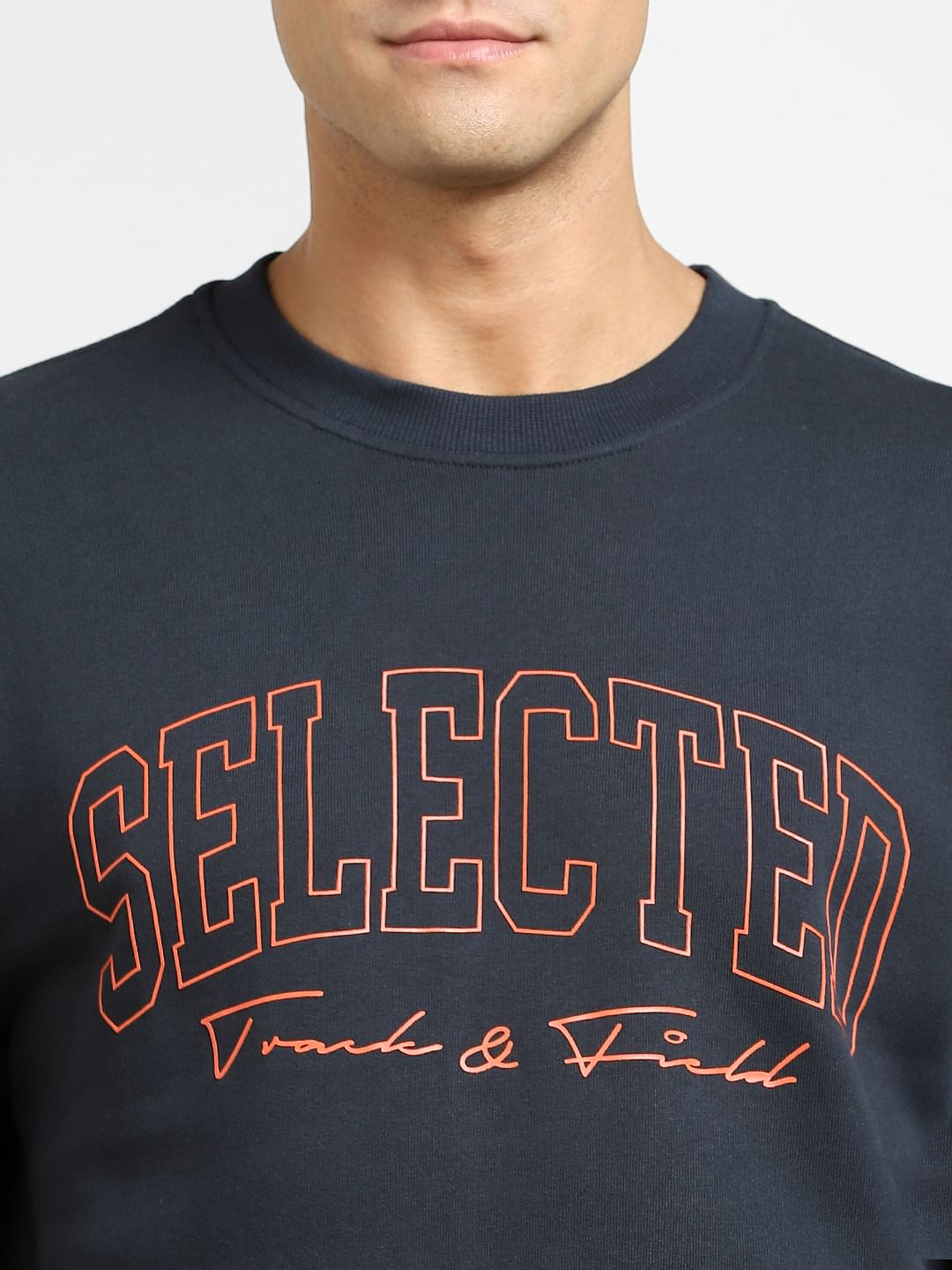 Navy Blue Logo Print Sweatshirt