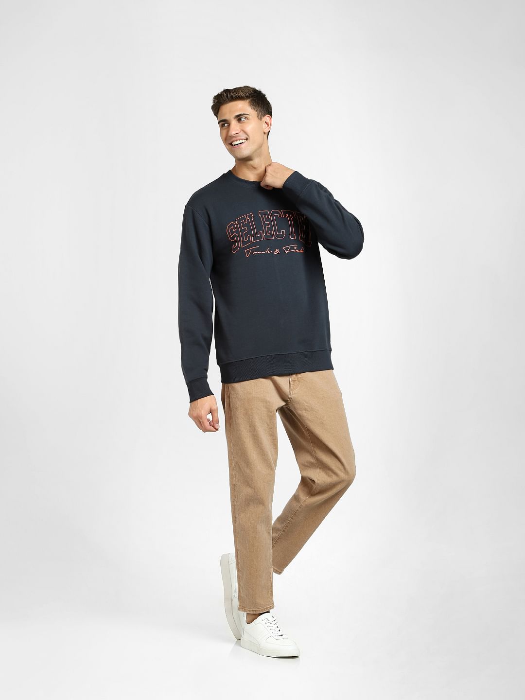 Navy Blue Logo Print Sweatshirt
