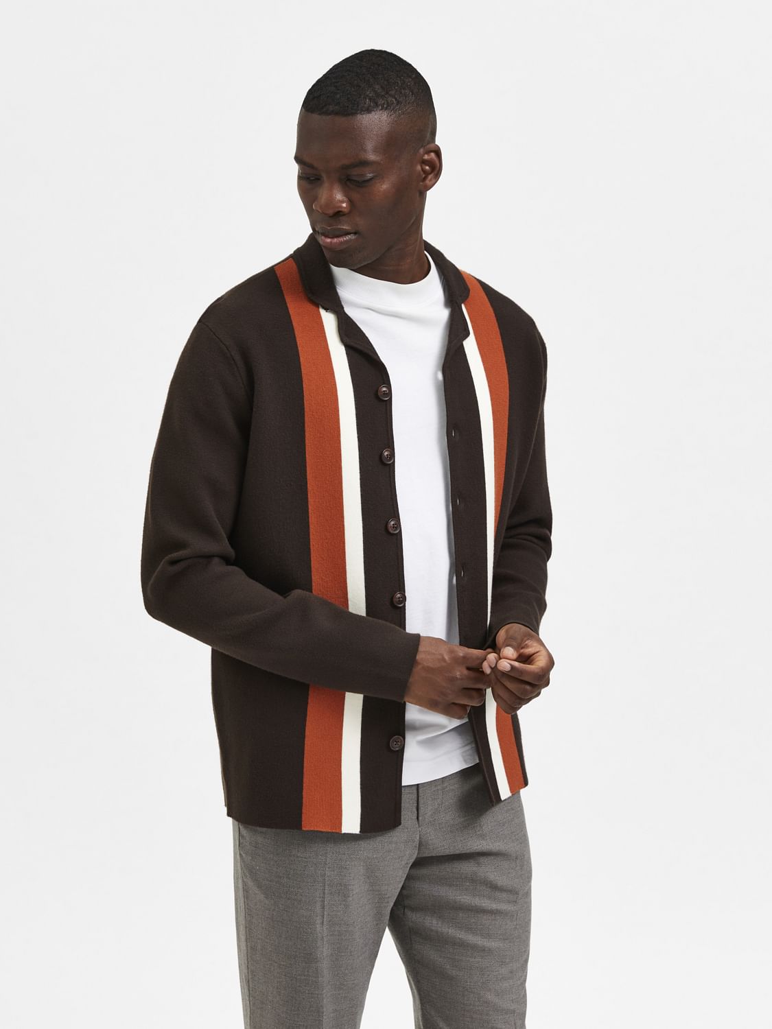 Brown Striped Cuban Cardigan