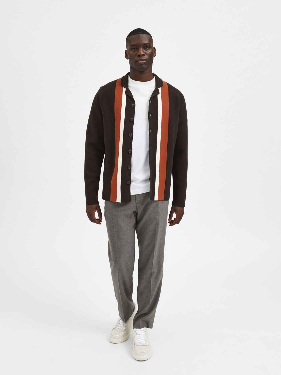 Brown Striped Cuban Cardigan