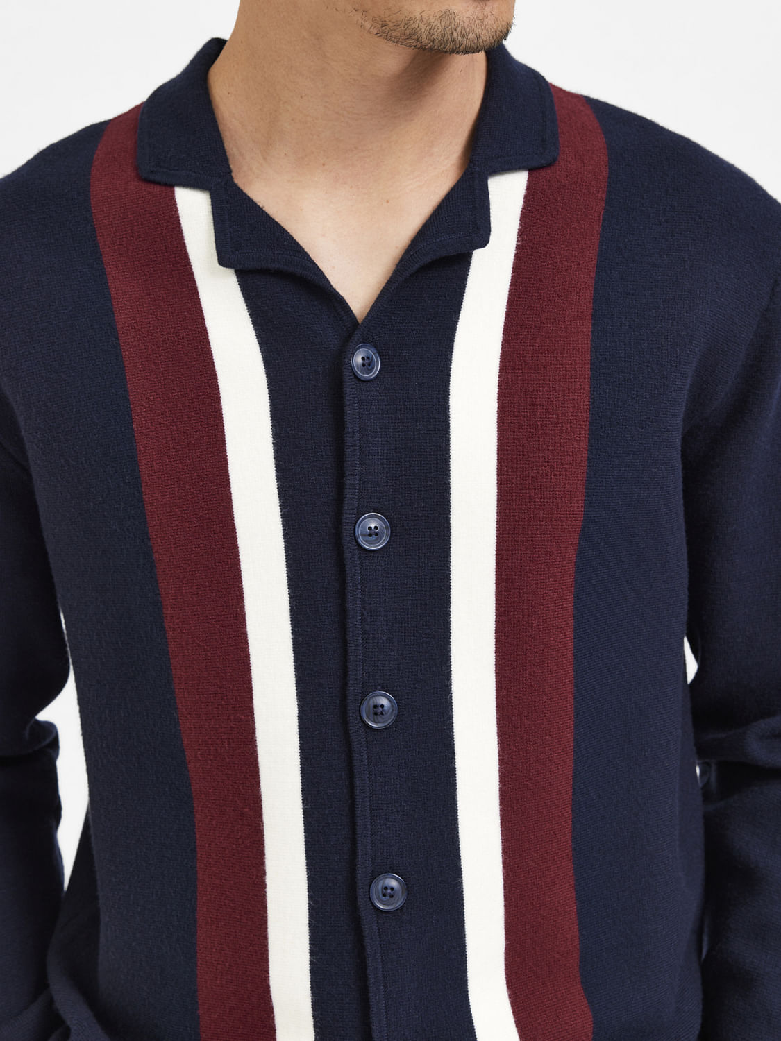 Navy Blue Striped Cuban Cardigan