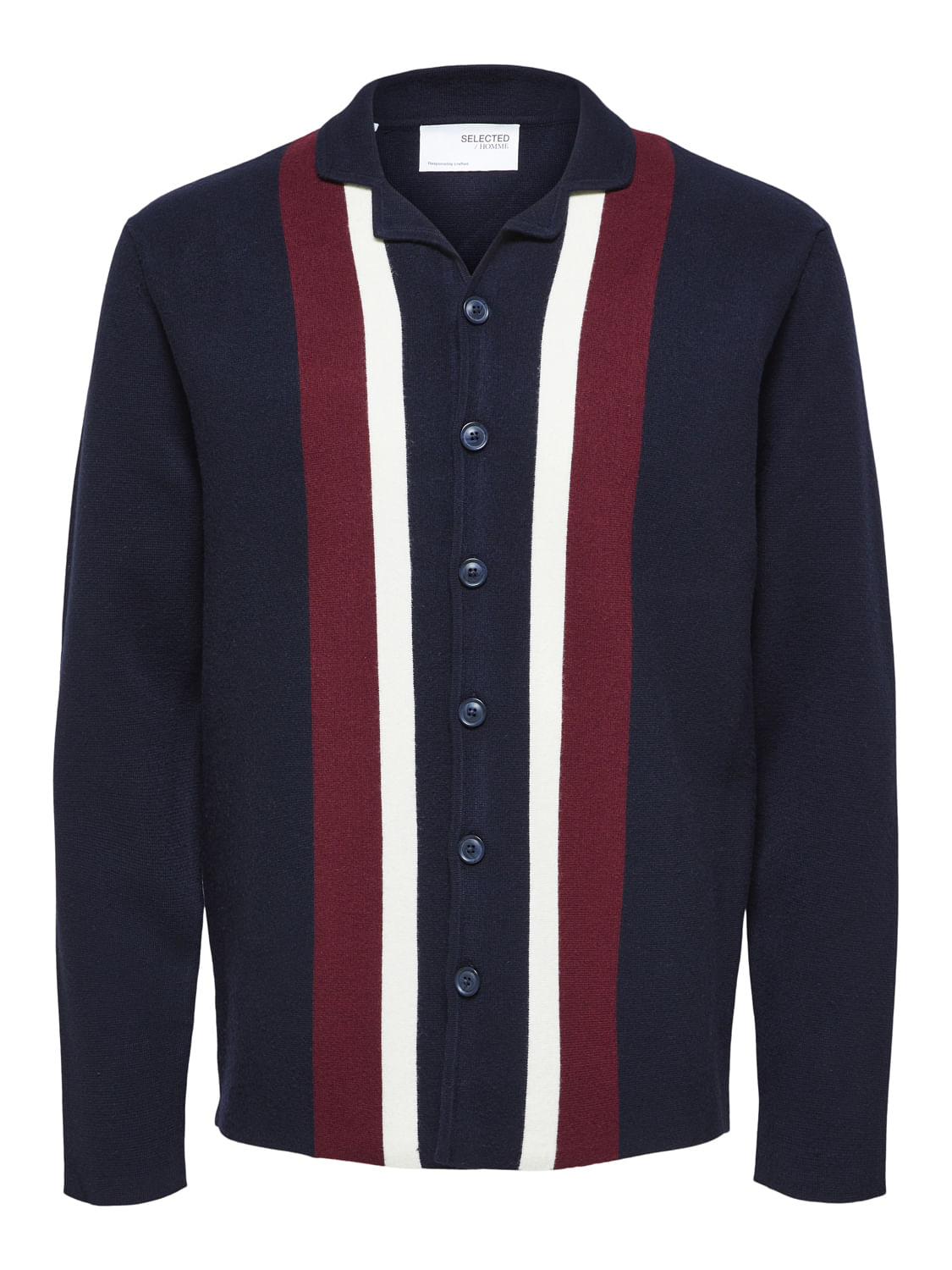 Navy Blue Striped Cuban Cardigan