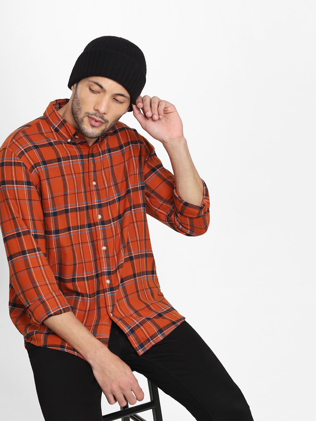 Orange Check Full Sleeves Shirt