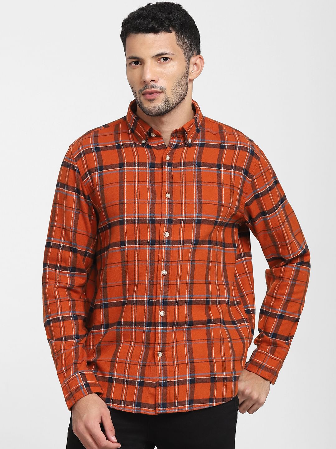Orange Check Full Sleeves Shirt